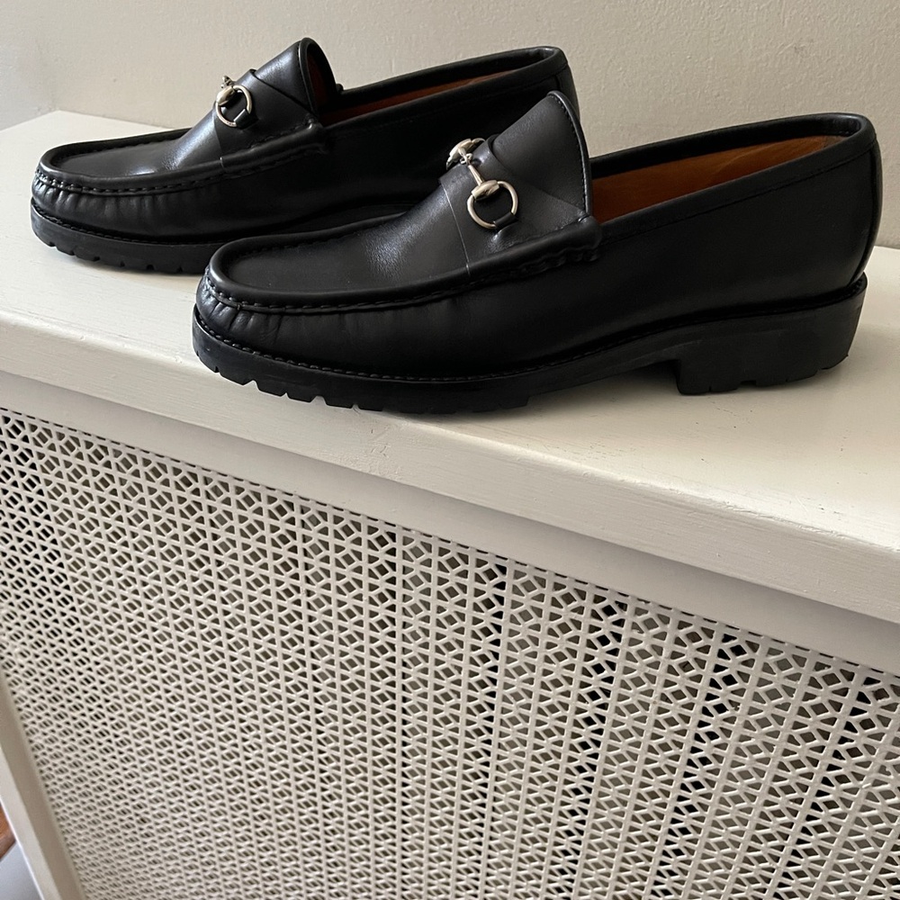 Gucci Black Leather Loafers with Silver Gancini Detail